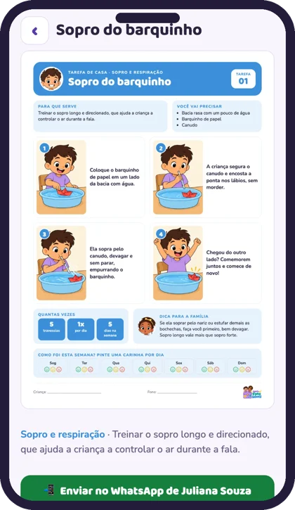 Tela do app: tarefa de casa com botão de enviar no WhatsApp
